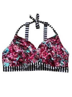 4/$20➡️ George Pink Floral Bikini Top Striped Contrast Trim – Size 3X GUC